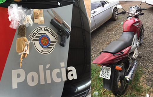 PM localiza moto furtada e faz flagrante de tráfico