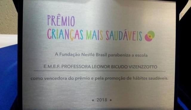 Escola Municipal do Cambuí é uma das vencedoras do “Prêmio Crianças Mais Saudáveis” da Nestlé