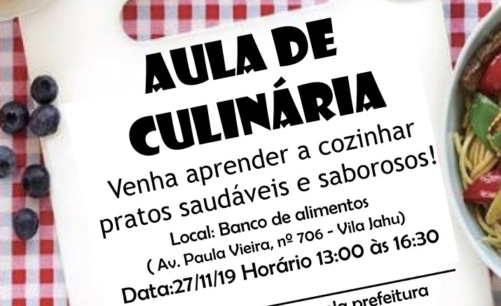‘Inscrições abertas para oficinas gratuitas de culinária