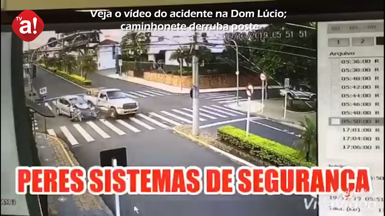 Veja o vídeo do acidente na Dom Lúcio; caminhonete derruba poste