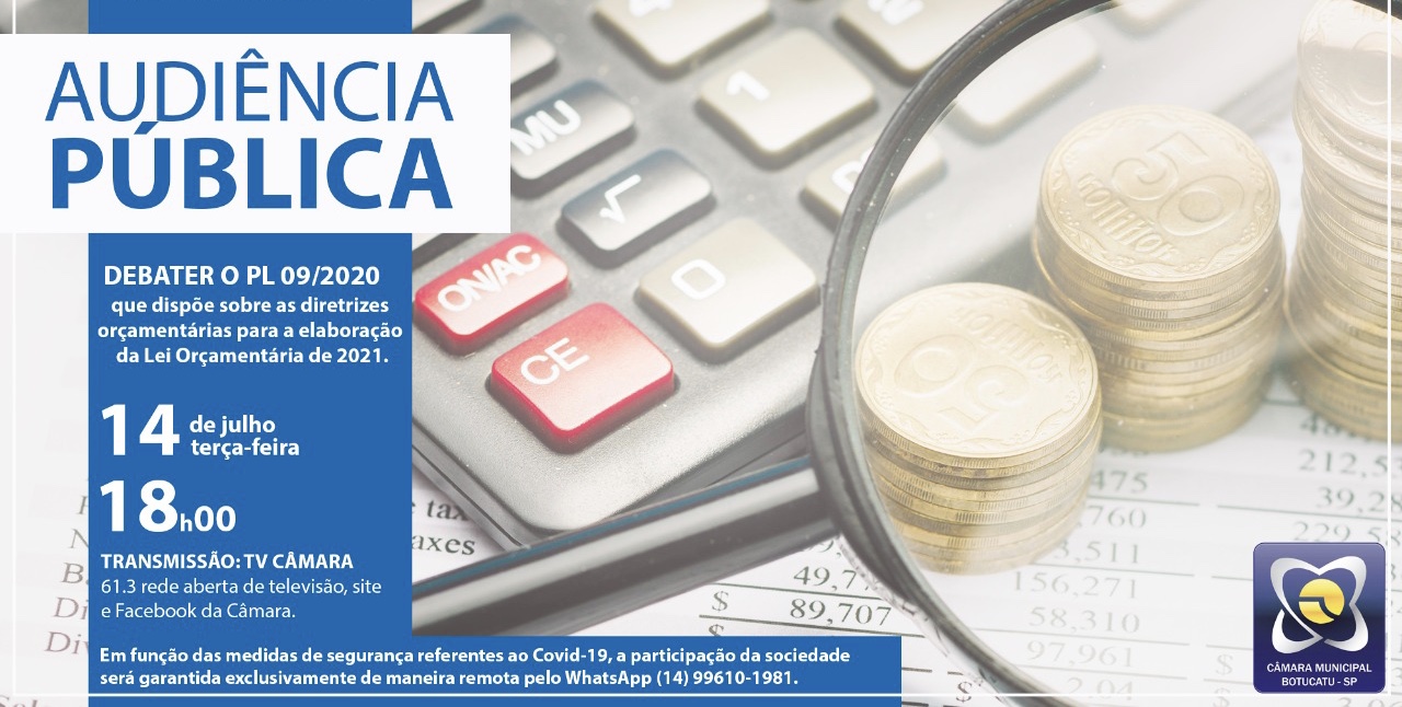 Câmara discute hoje em audiência orçamento do município para 2021