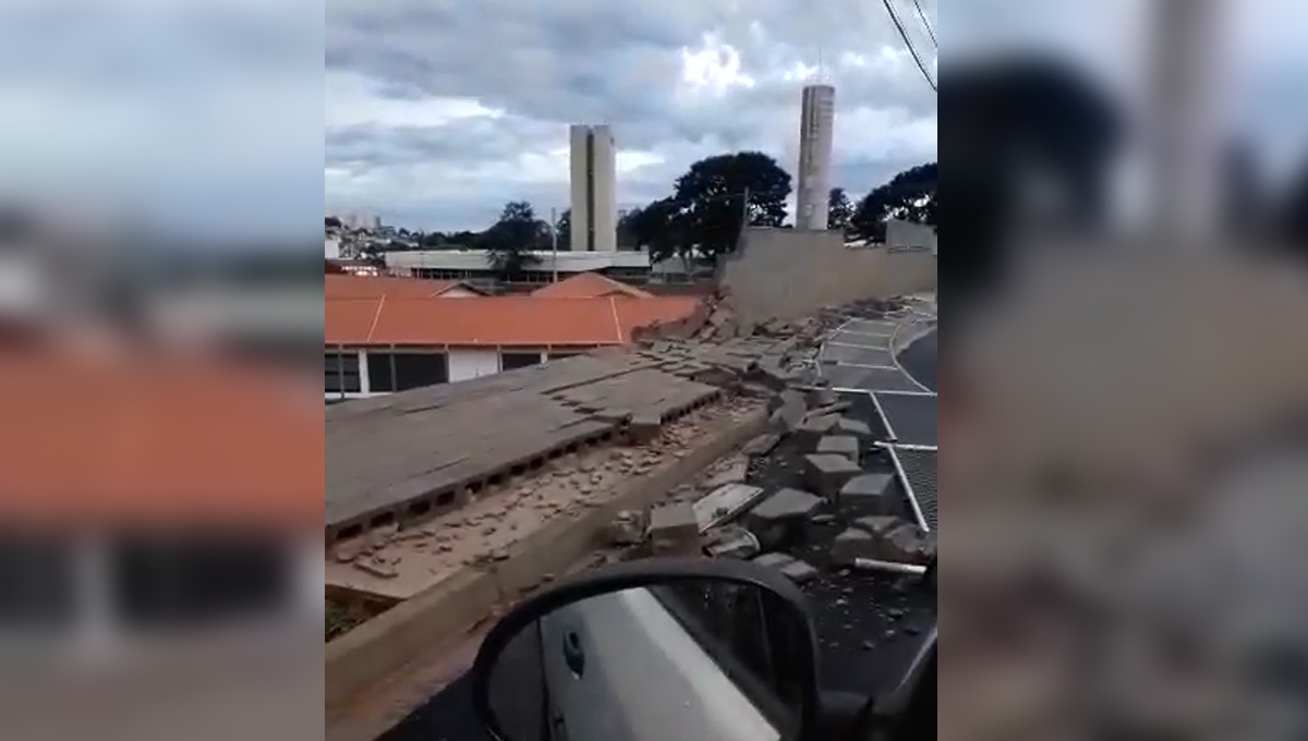 Ventania derruba muro de obra da Escola de Tempo Integral na Cohab 1