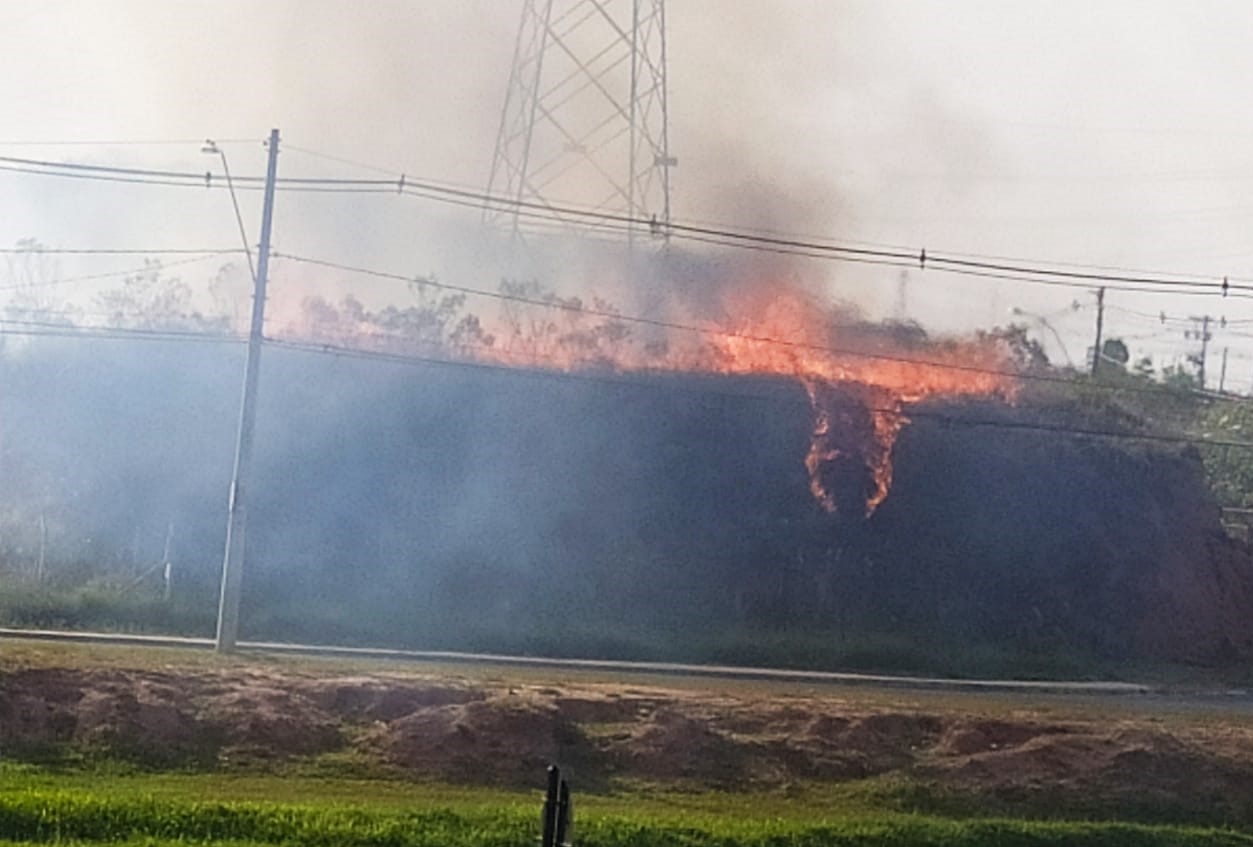 Fogo atinge área às margens da Castelinho em Botucatu