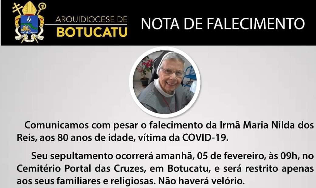 Morre a Irmã Maria Nilda dos Reis do Convento Servas do Senhor