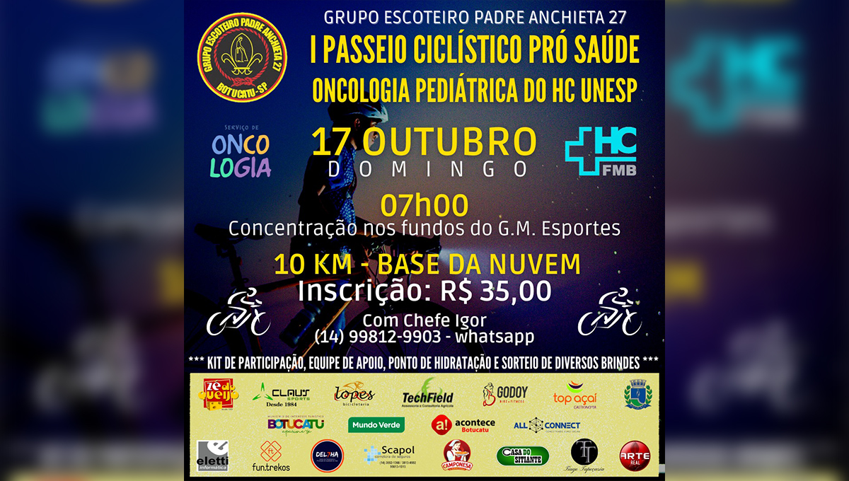 Vem aí o 1º Passeio Ciclístico Pró-Saúde em prol da Oncologia Pediátrica do HC Vem aí o 1º Passeio Ciclístico Pró-Saúde em prol da Oncologia Pediátrica do HC
