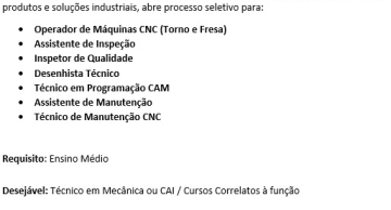 Oportunidade de emprego – Globo Usinagem