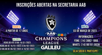 Inscrições abertas para o “AAB Champions League Galileu 2023”
