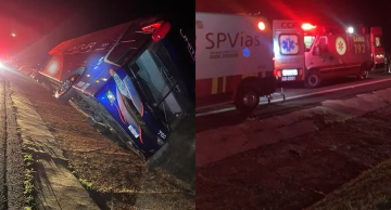 Ônibus com romeiros tomba e deixa feridos na Rodovia Castello Branco
