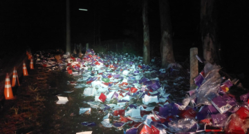 Caminhão com falha no freio derruba carga de livros na Alcides Soares em Botucatu