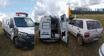 Colisão entre automóvel e ambulância é registrada na SP-255 em Pratânia Colisão entre automóvel e ambulância é registrada na SP-255 em Pratânia