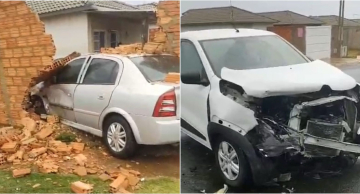 Carro destrói muro de residência após acidente em Botucatu