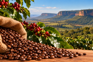 Colheita de Café com Paisagem Rural