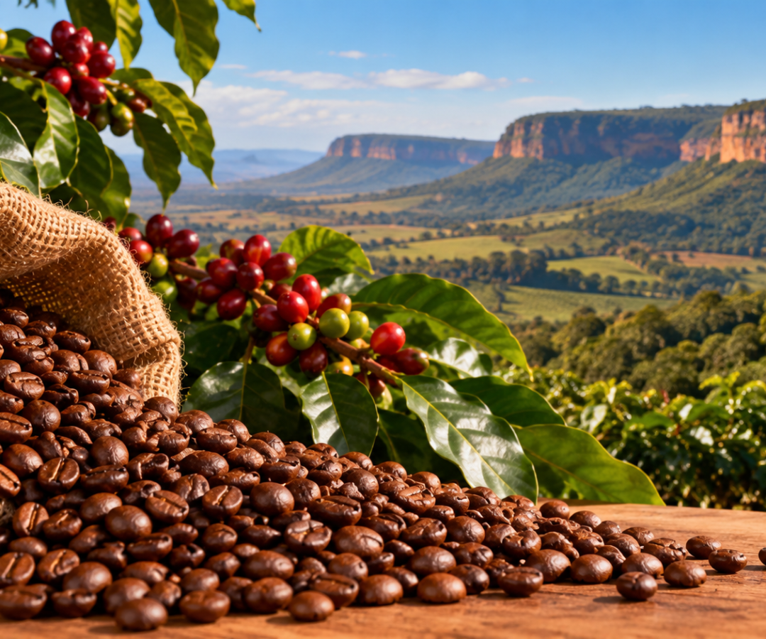 Colheita de Café com Paisagem Rural