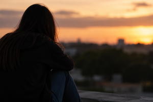 Garota Contemplativa ao Entardecer